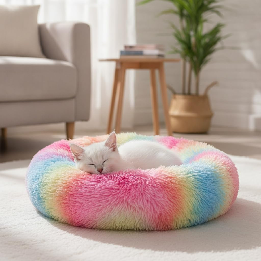 Kitten Bed – Mini Donut 13.5" Foldable Calming Bed for Kittens & Small Puppies