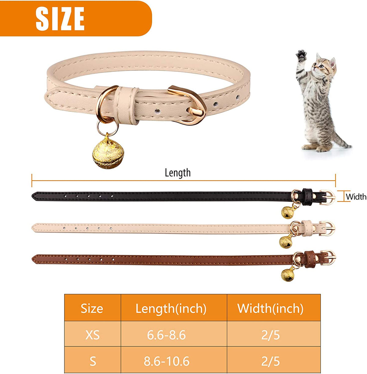 Genuine Leather Cat Collar with Bell, 3-Pack – photo 5
