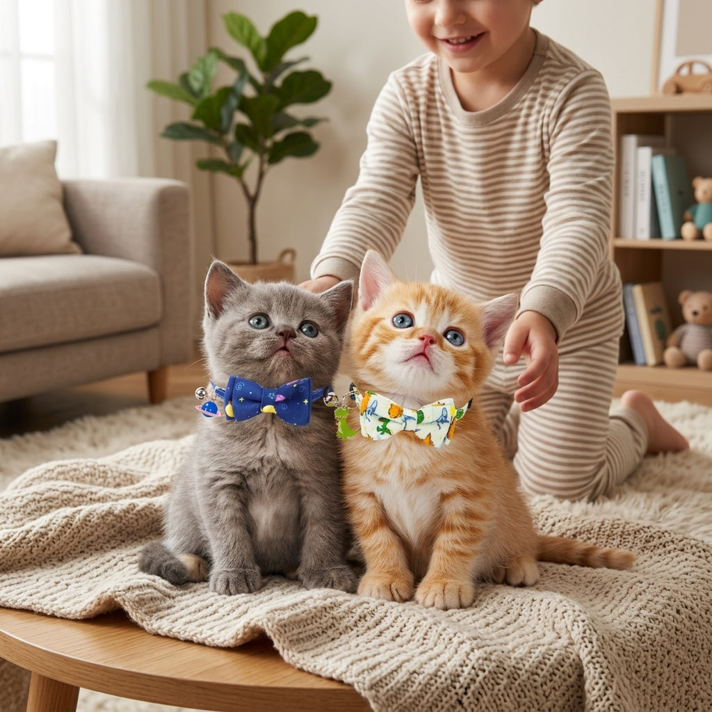 Dinosaur Cat Collar – Breakaway with Bow Tie & Bell, 2-Pack