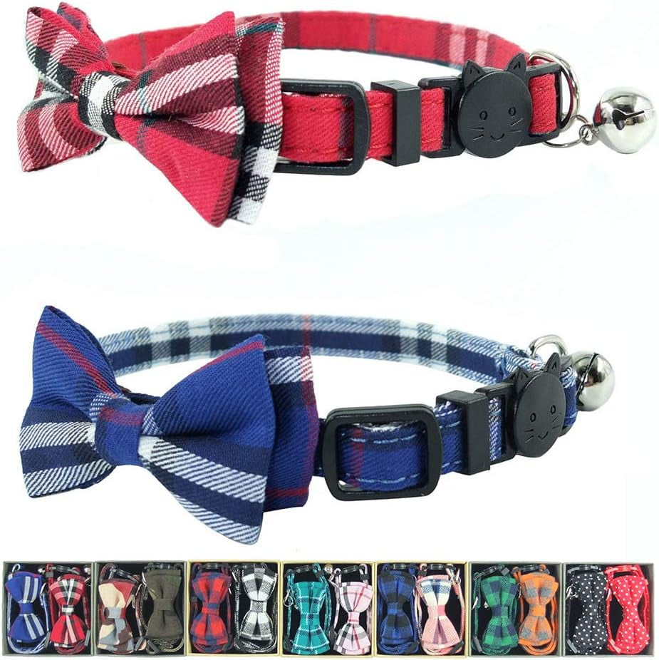 Cat Collar with Bow Tie – Redblue Plaid