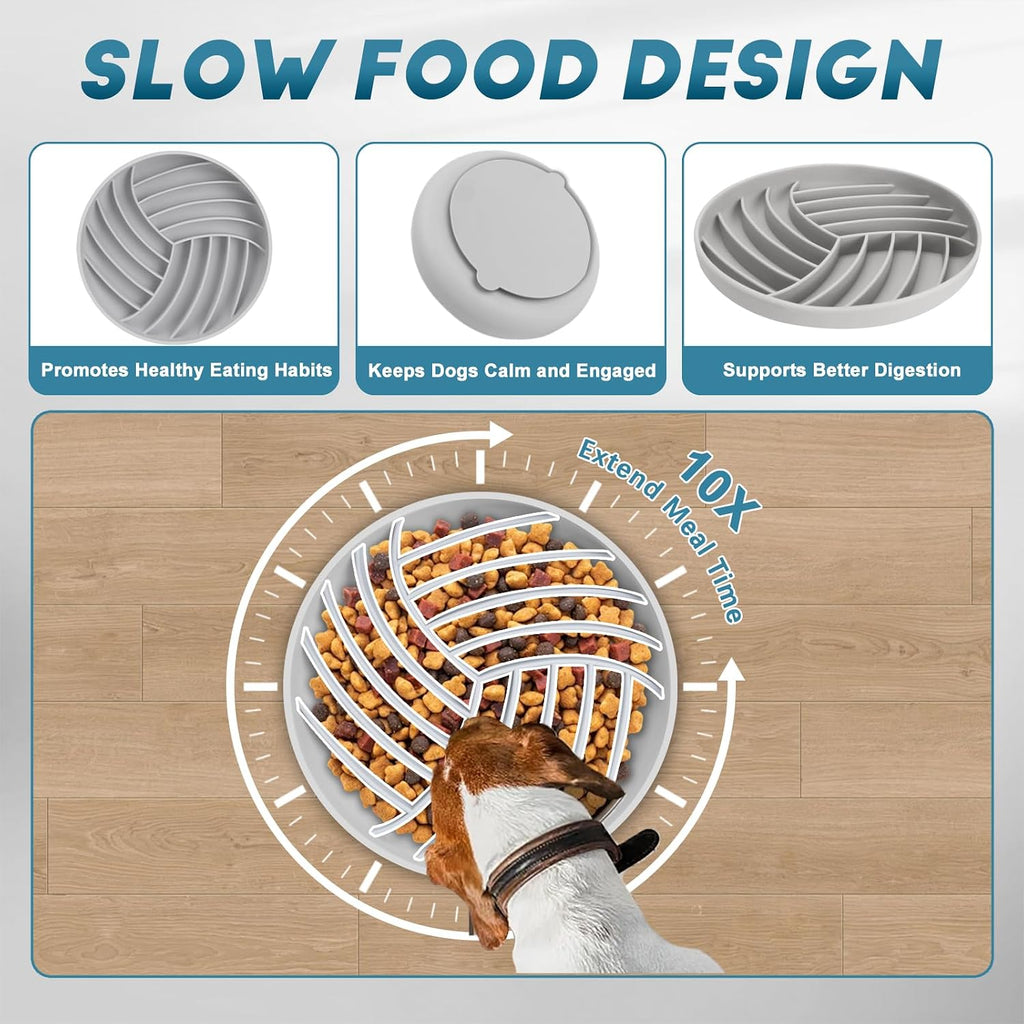 Slow Feeder Bowl – Silicone with Suction Cup Base for Dogs & Cats (Gray)