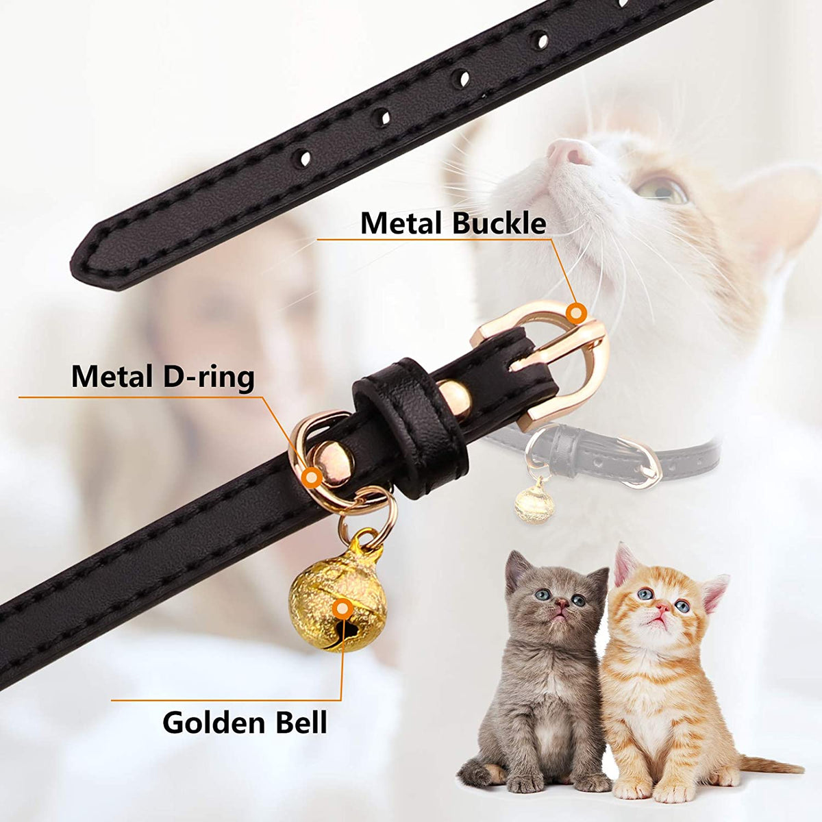 Genuine Leather Cat Collar with Bell, 3-Pack – photo 4