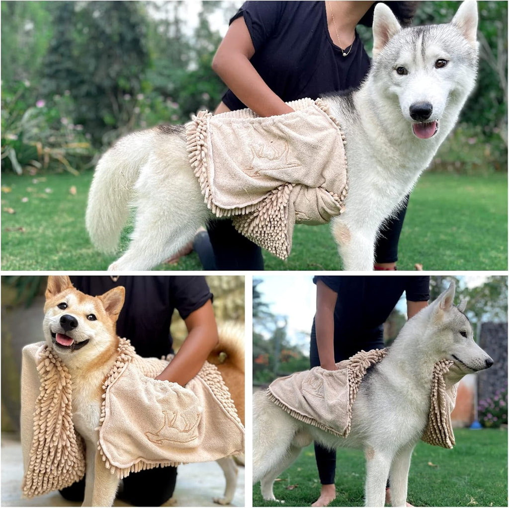 Dog Towel with Hand Pockets – Quick-Dry Microfiber Shammy, XL 35 x 14"