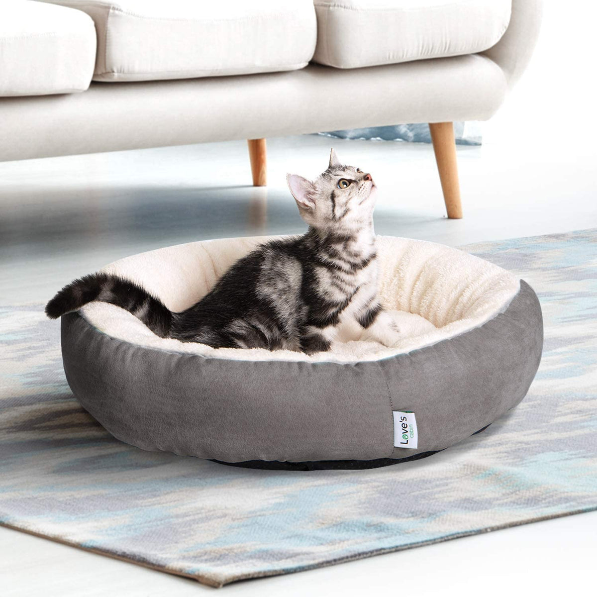 Donut Cat Bed – Soft Plush Round Cuddler for Cats & Small Dogs, 20" (Gray)