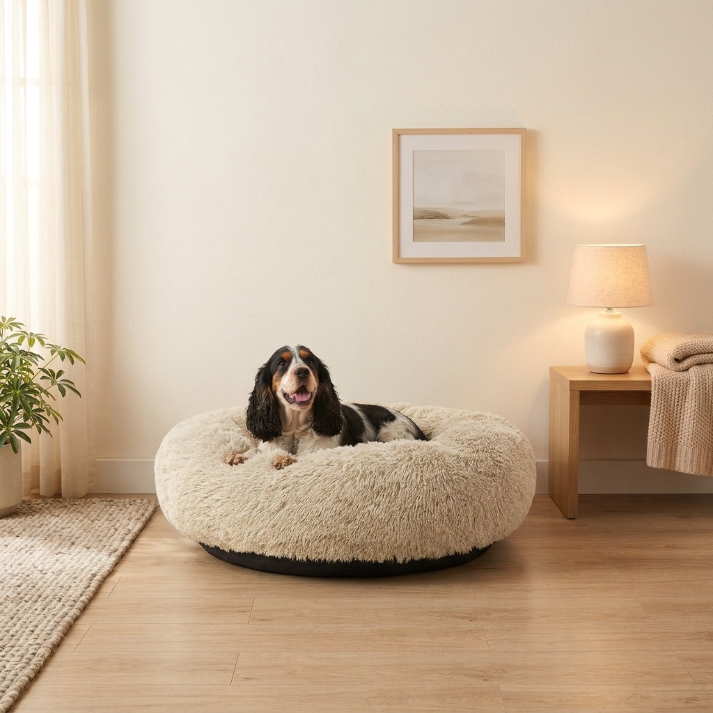 Large Donut Dog Bed – Calming Washable Round Cuddler with Bolster Rim, 30-Inch