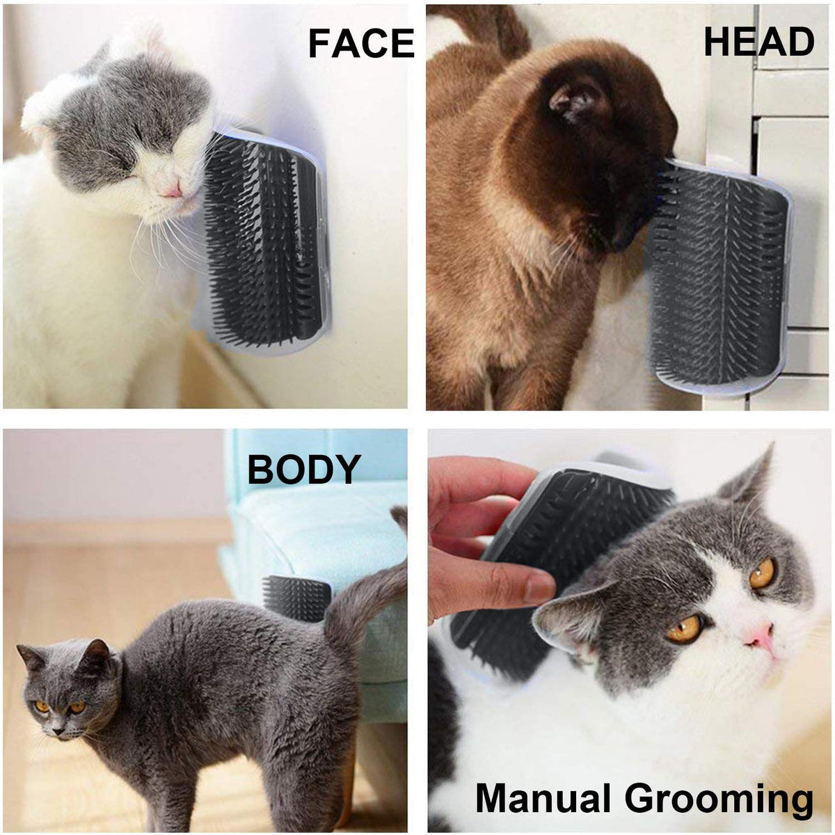 Cat Self Groomer – Corner Wall-Mount Cat Brush with Catnip, 2-Pack