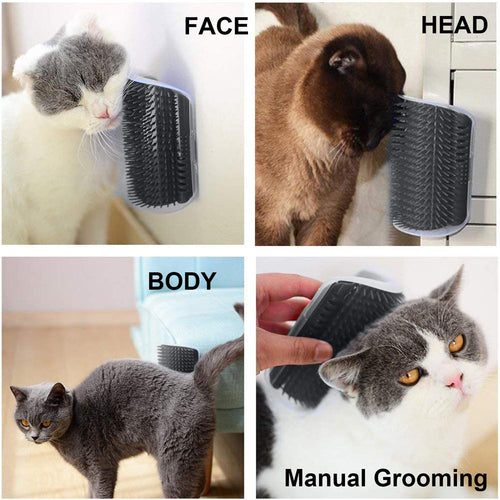 Cat Self Groomer – Corner Wall-Mount Cat Brush with Catnip, 2-Pack