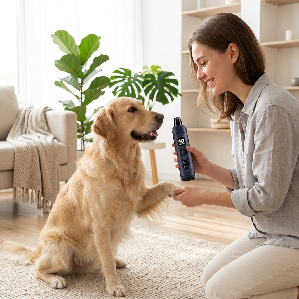 Pet Nail Grinder – Quiet 2-Speed Electric Trimmer for Dogs & Cats with LED Light, 3 Ports (Blue)