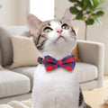 Plaid Cat Collar – Breakaway with Bell & Bow Tie, Adjustable 6.8-10.8" (Red)
