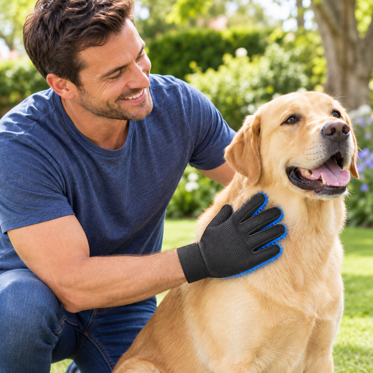 Pet Grooming Gloves – Deshedding Mitts for Cats, Dogs & More, Left & Right Pair (Blue)