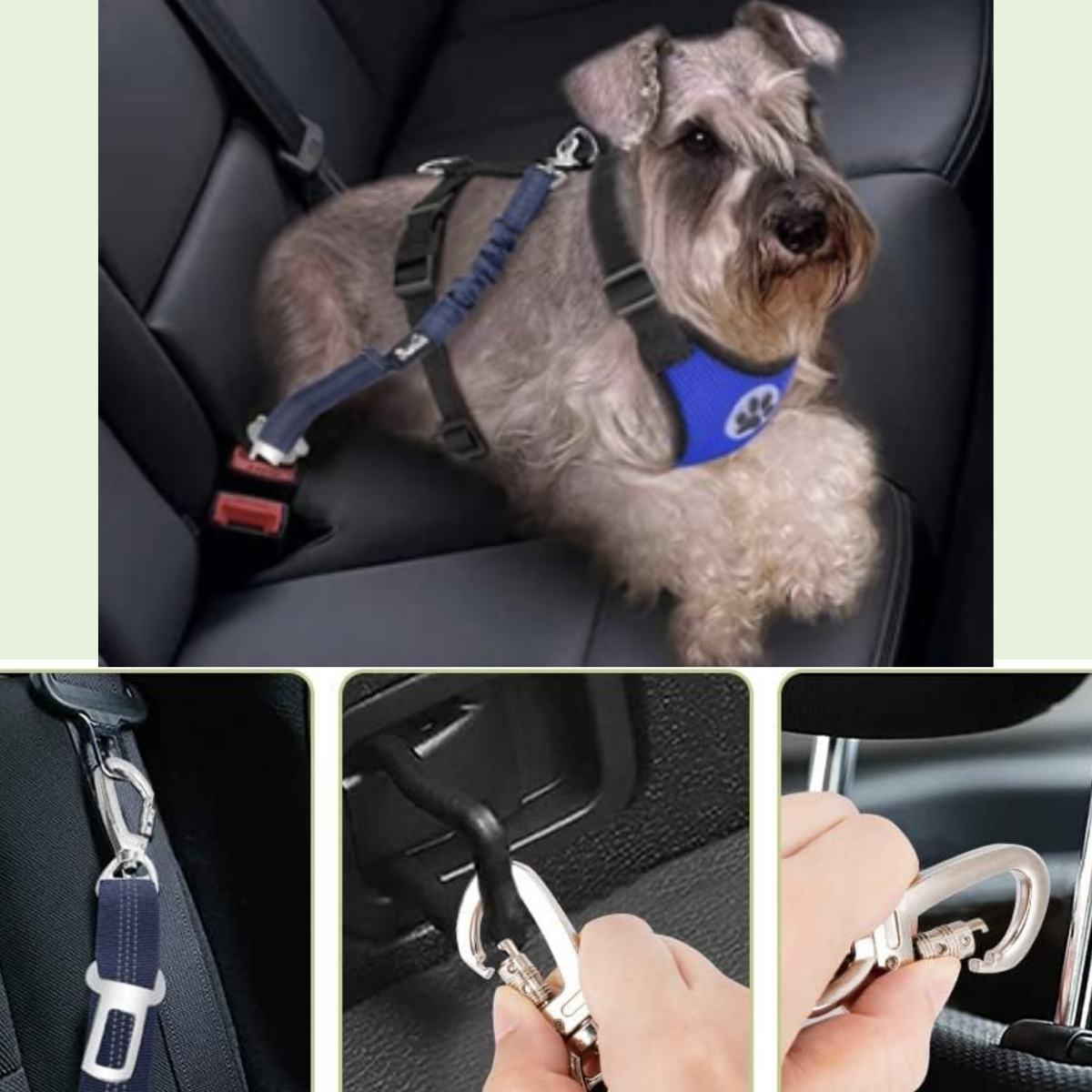 Dog Car Harness – 2-in-1 Seatbelt Harness, Breathable Mesh, Reflective, Adjustable (Blue, M)