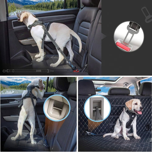 3-in-1 Dog Seatbelt Harness – Heavy-Duty Car Seat Belt, Reflective, Adjustable 19-31" (Black)
