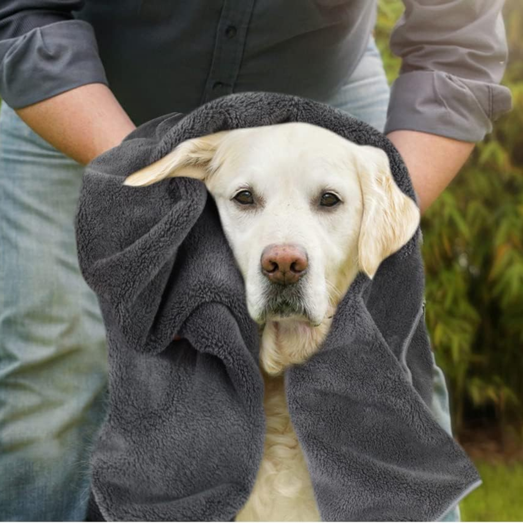 Paw Print Dog Towel – Absorbent Microfiber, 30 x 50" (Dark Gray)