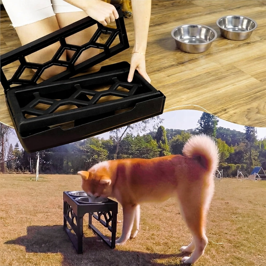 Elevated Dog Bowls – 4-Height Adjustable Raised Feeder Stand with Stainless Steel Bowls