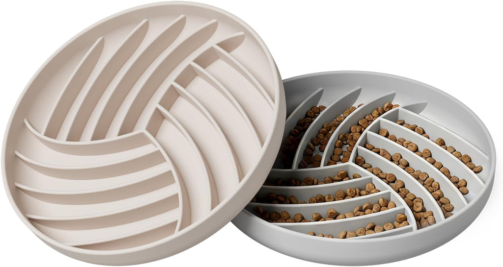 Slow Feeder Dog Bowl Set – Gray  Beige