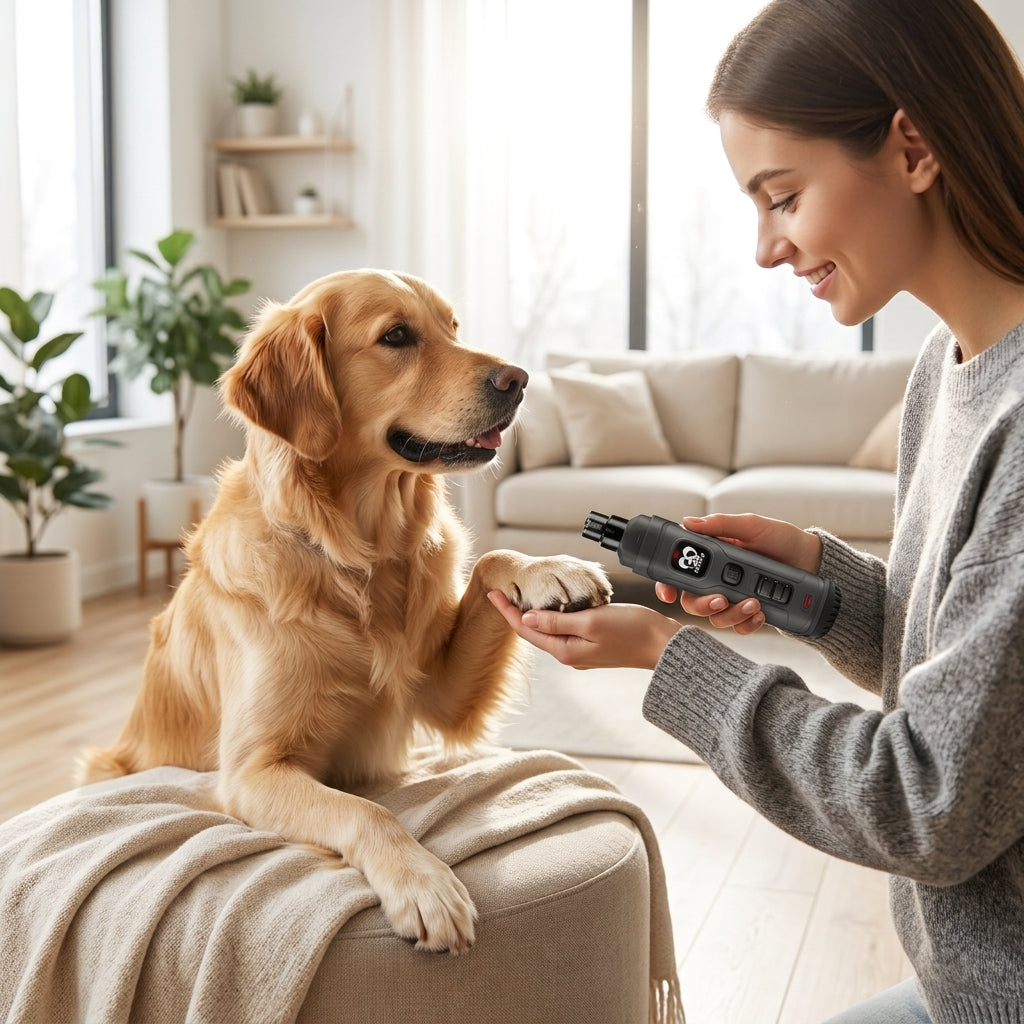 Dog Nail Grinder – Quiet 2-Speed Electric Trimmer with LED Light, 3 Ports (Grey)