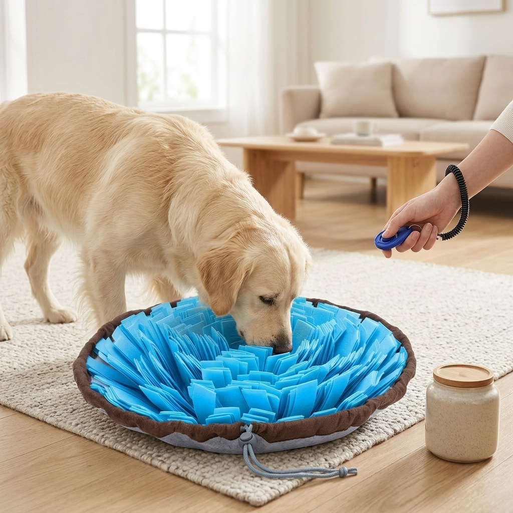 Snuffle Mat for Dogs – Slow Feeder Puzzle Toy with Training Clicker & Suction Cup Base