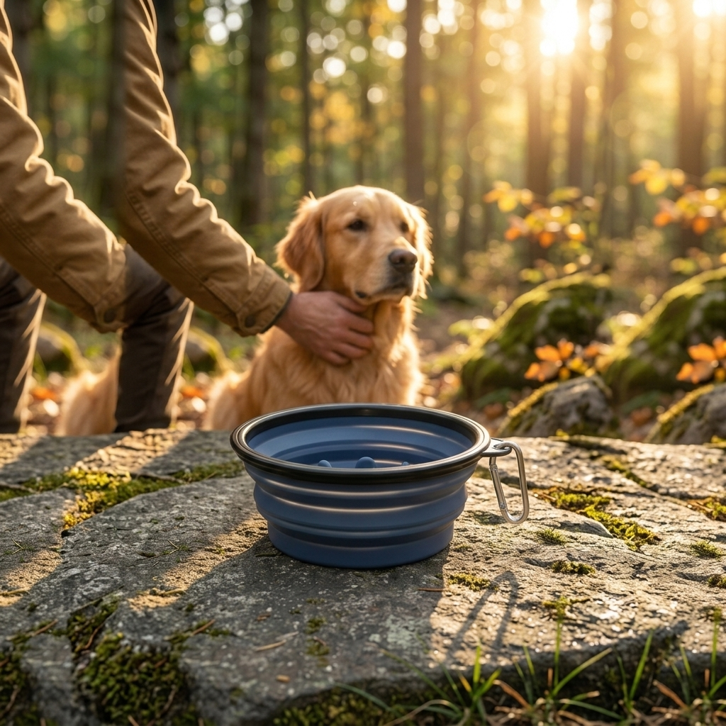 Dog Travel Bowl Set – 2-in-1 Collapsible Slow Feeder & Travel Bowl (Blue)