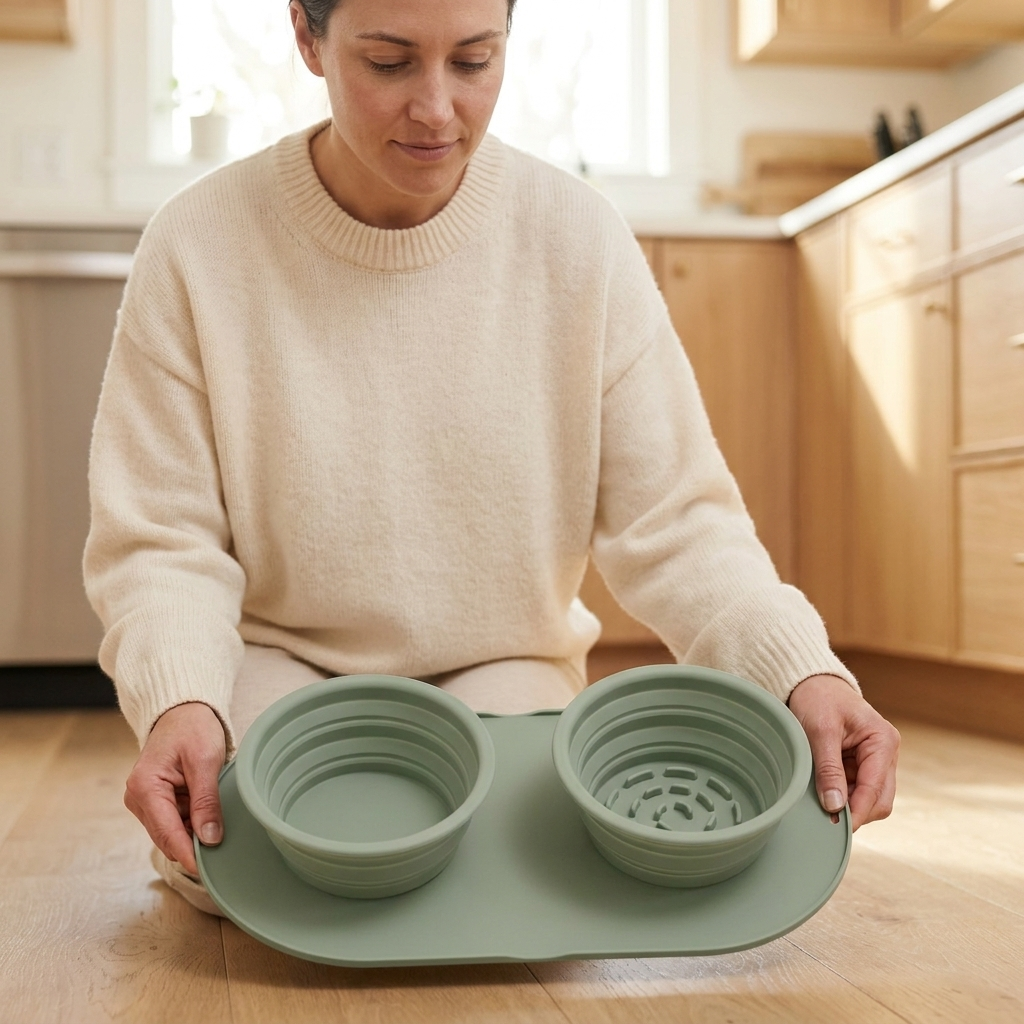 Collapsible Slow Feeder Bowl – Double Travel Bowl for Dogs & Cats