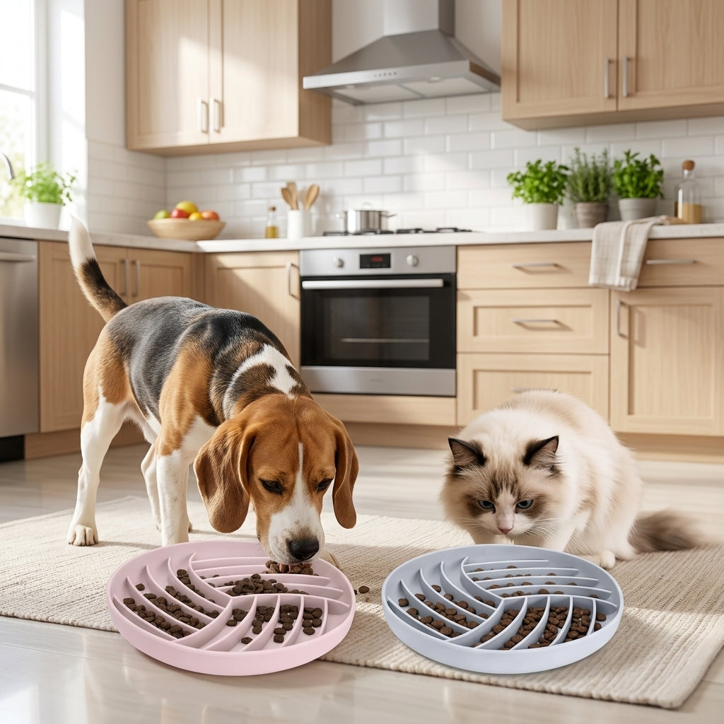Slow Feeder Cat Bowl Set – Silicone, Suction Cup Base for Cats & Dogs, 2-Pack (Pink & Blue)