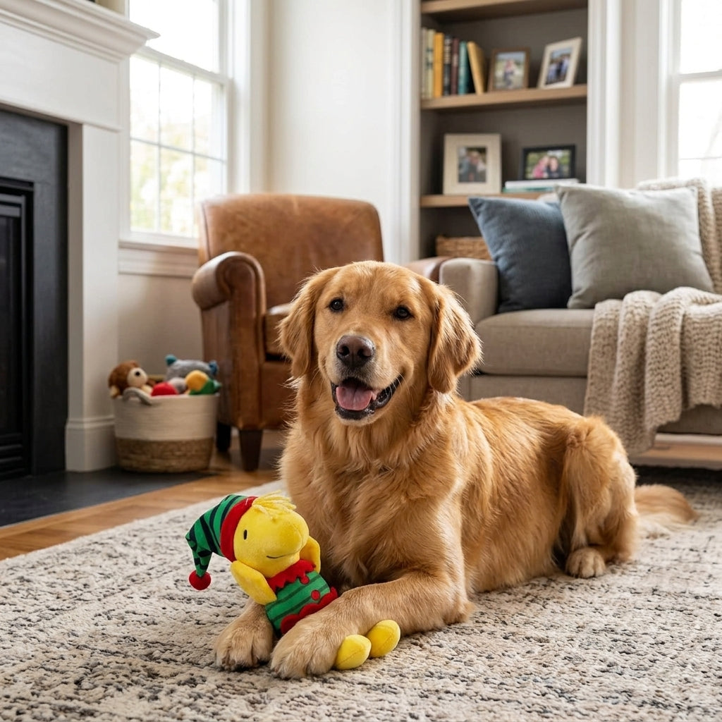 Woodstock Elf Dog Toy – Officially Licensed 6" Holiday Squeaky Plush for Small Dogs