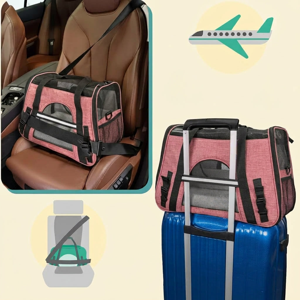 Airline Approved Cat Carrier – Soft-Sided TSA Travel Bag for Cats & Small Dogs, Small (White/Red)