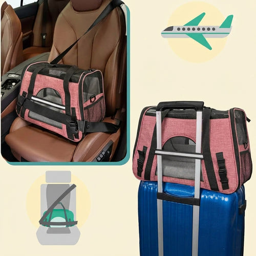 Airline Approved Cat Carrier – Soft-Sided TSA Travel Bag for Cats & Small Dogs, Small (White/Red)